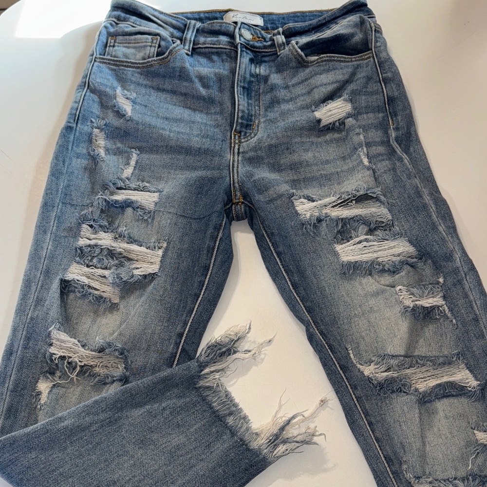 KANCAN distressed thrashed light Blue‎ High Rise Skinny Jeans 28